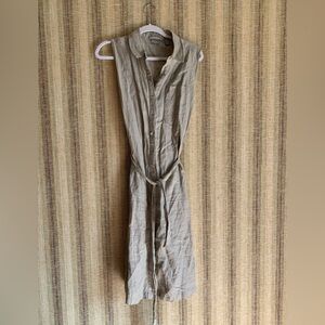 Kenar Linen Button Dress Women Size 8 Beige Natural Summer Formal Wear Fashion